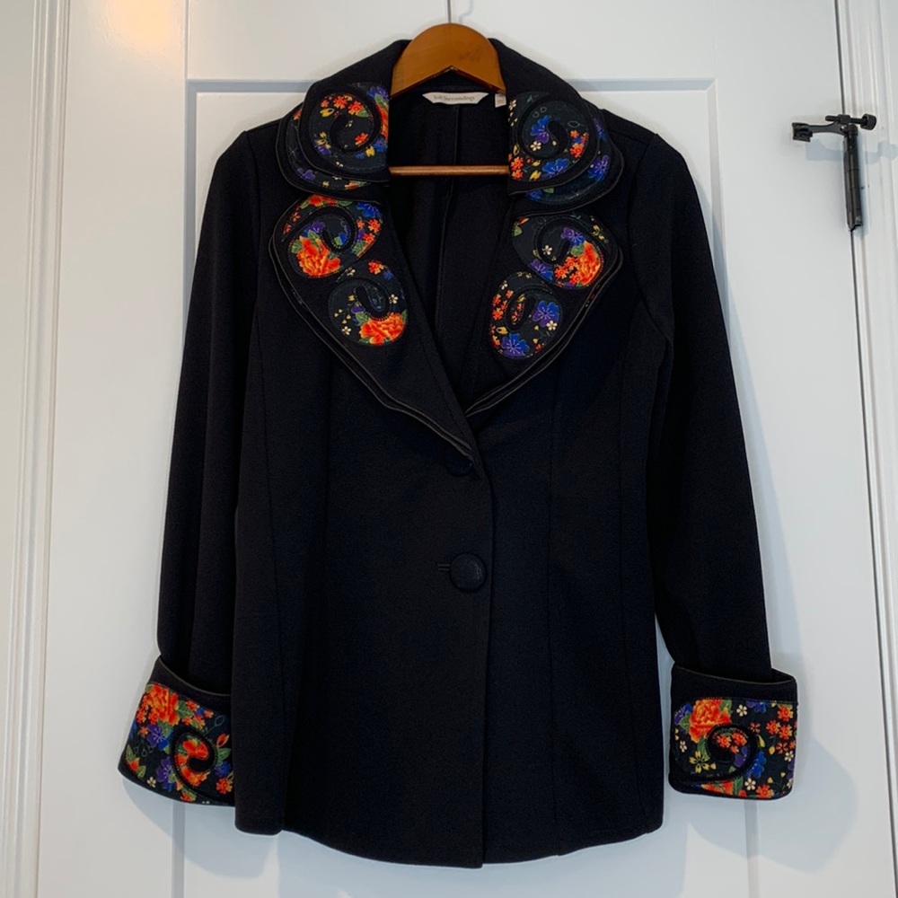 Soft Surroundings Black Floral Wire Statement Collar Jacket